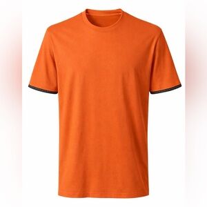 Hermès Iconic Orange Cotton Tshirt Size Large with Pattern Sleeve Edges